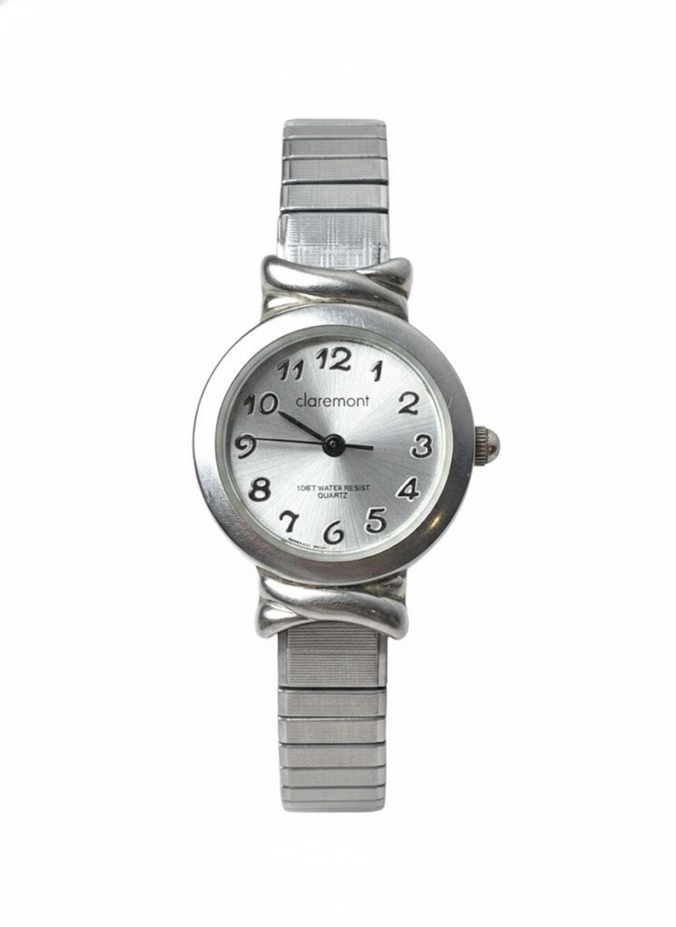 Watch Women's Claremont Silver Sunburst Dial Arabic Numeral Quartz 80-90s VTG
